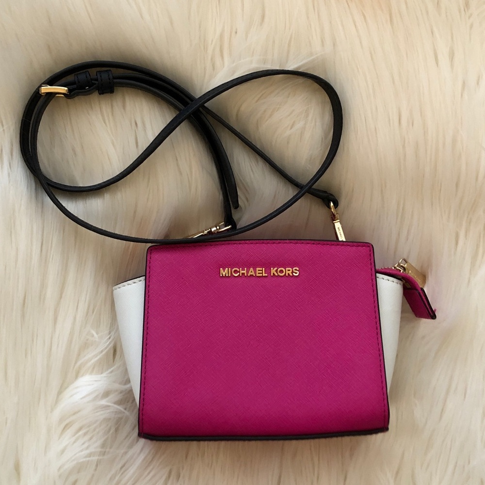 Michael Kors Selma Mini Pink and White Crossbody